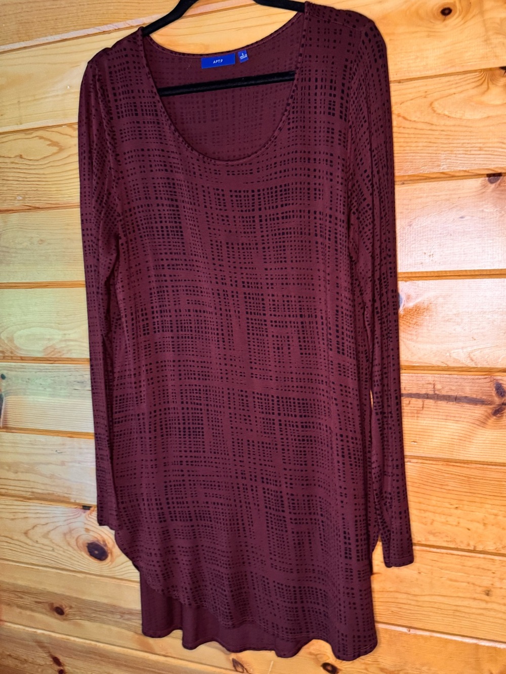 Apt. 9 Burgundy Long Sleeve T-shirt Dress with Textured Lattice
